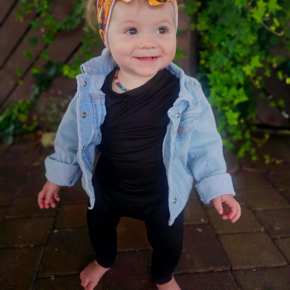 bumblitostore Bamboo Short Sleeve Romper in Black — main product shot