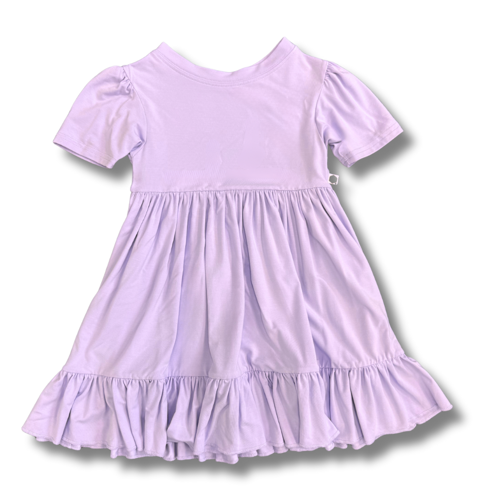 bumblitostore Bamboo Short Sleeve Twirl Dress in Lilac — main product shot