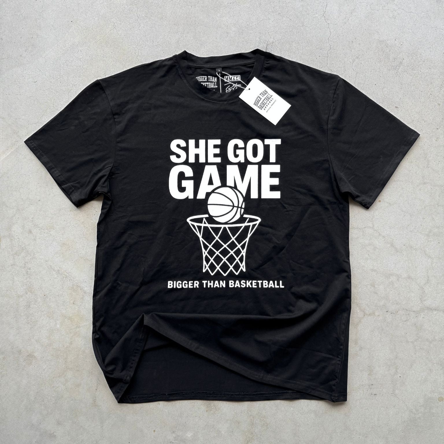 Bigger Than Basketball She Got Game - T-Shirt - Black — detail and construction