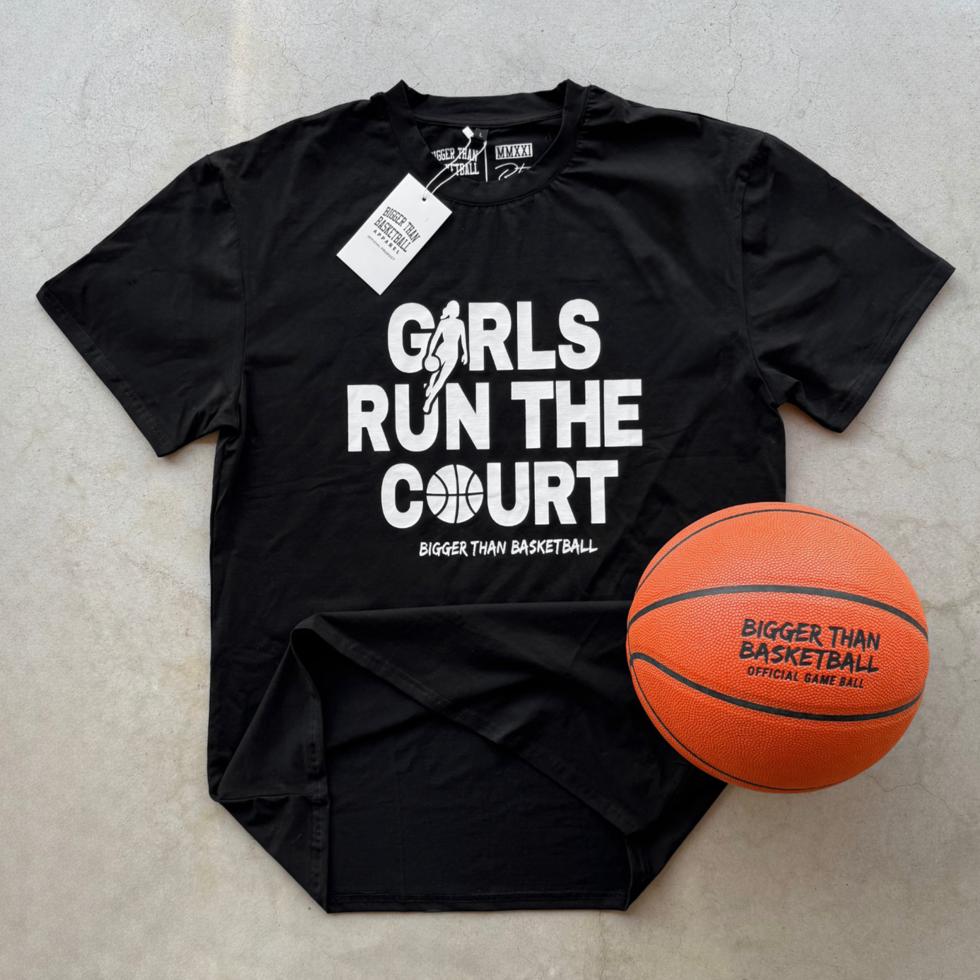 Bigger Than Basketball Girls Run The Court - T-Shirt - Black — detail and construction