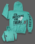 Luckless Outfitters Unsticking Season Hoodie — detail close-up