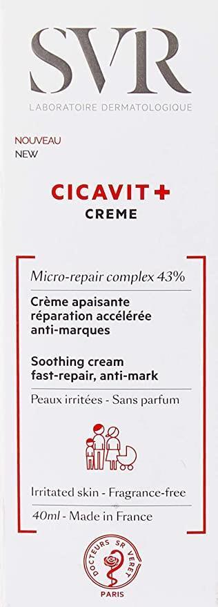 SVR Cicavit+ Creme: Intensive Redness Relief & Skin Repair Cream | Hypoallergenic, Fragrance-Free for Sensitive, Damaged Skin (1.35 fl oz)