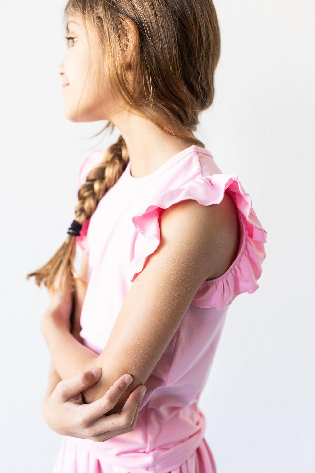 Mila & Rose ® Bubblegum Pink S/S Ruffle Tee — back view