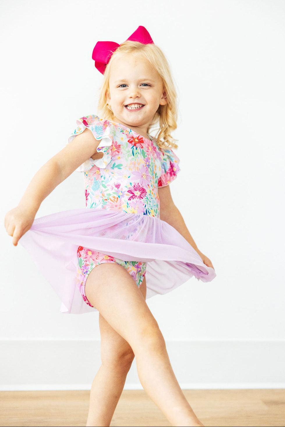 Mila & Rose ® Field of Flowers S/S Twirl Leotard — side view