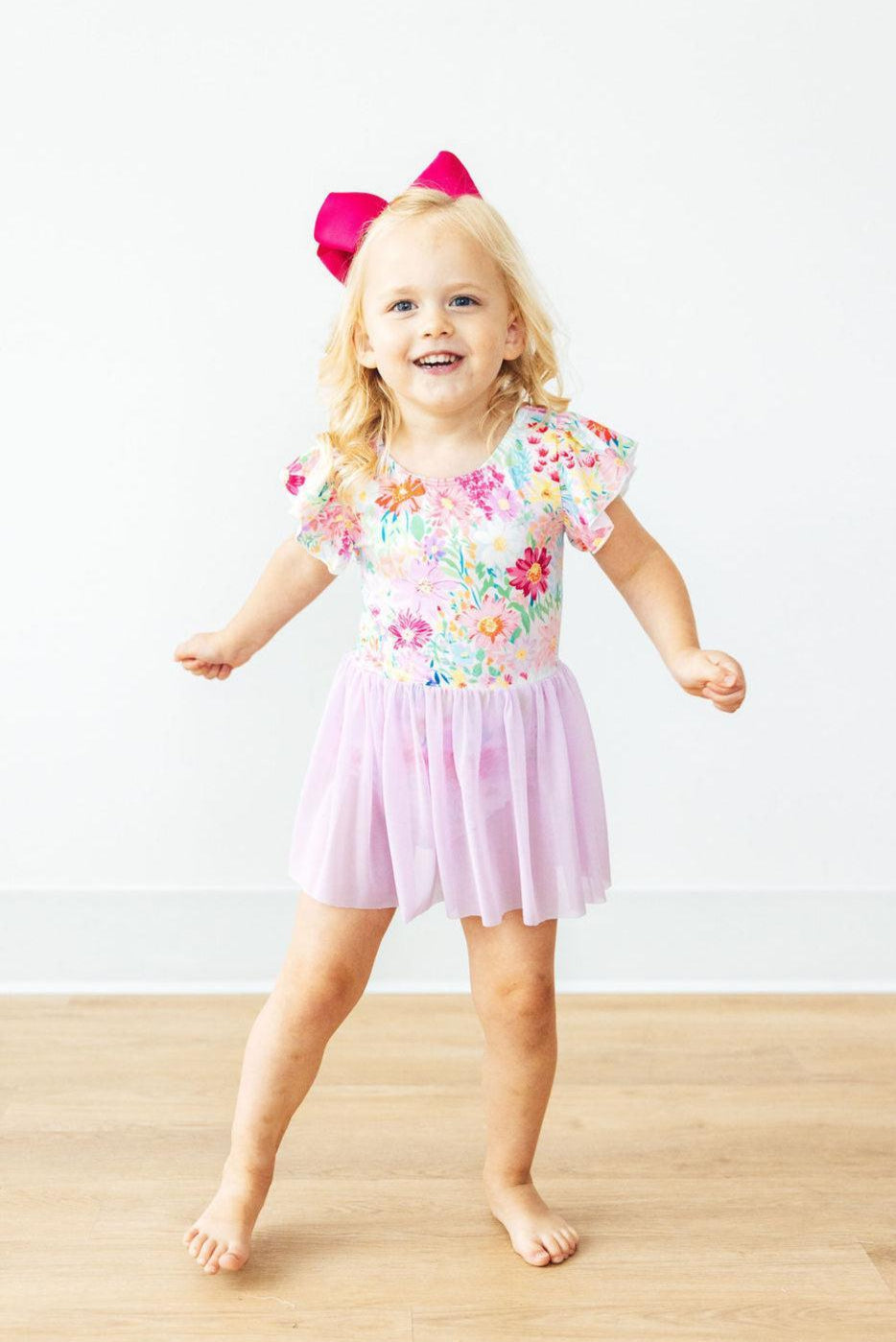 Mila & Rose ® Field of Flowers S/S Twirl Leotard — detail close-up