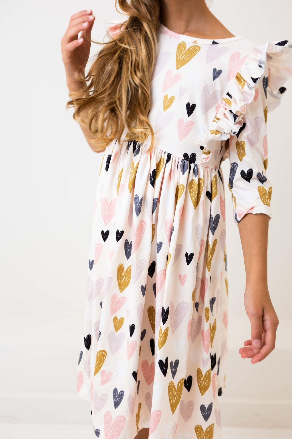 Mila & Rose ® I Heart You 3/4 Sleeve Ruffle Twirl Dress — lifestyle context