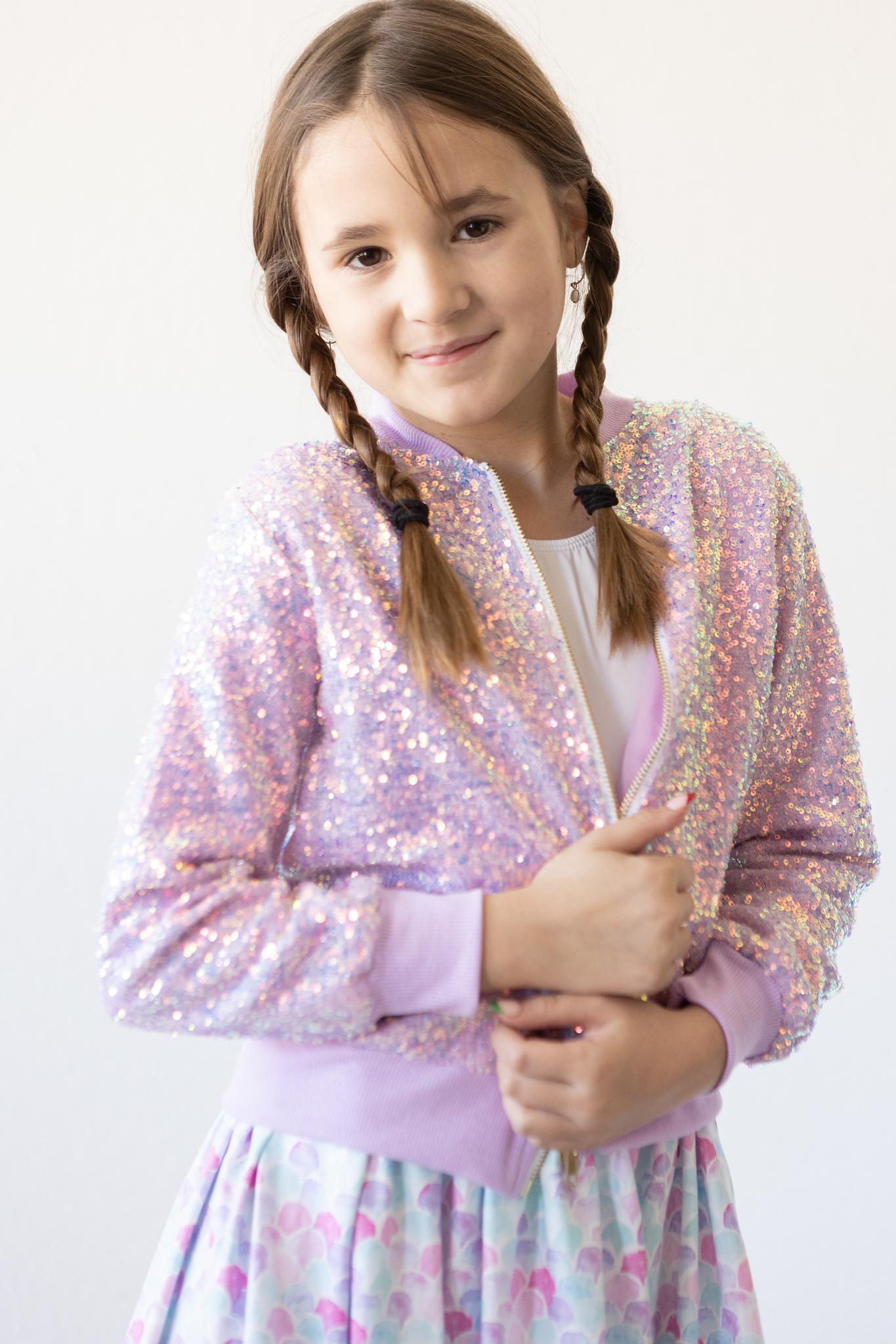 Mila & Rose ® Lavender Sequin Jacket — side view