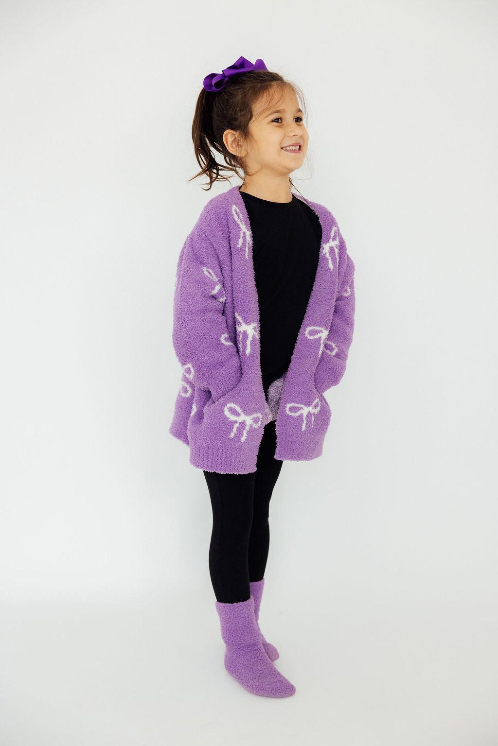 Mila & Rose ® Lilac/Coconut Bow Cozy Cardigan — lifestyle context