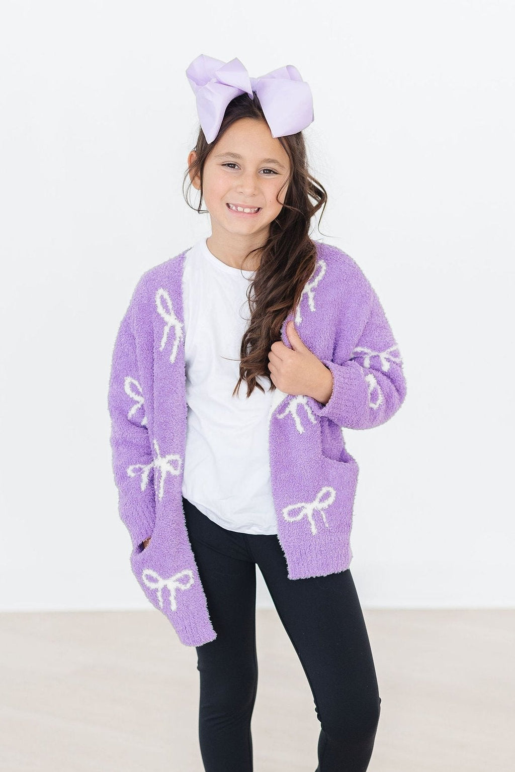 Mila & Rose ® Lilac/Coconut Bow Cozy Cardigan — alternative angle