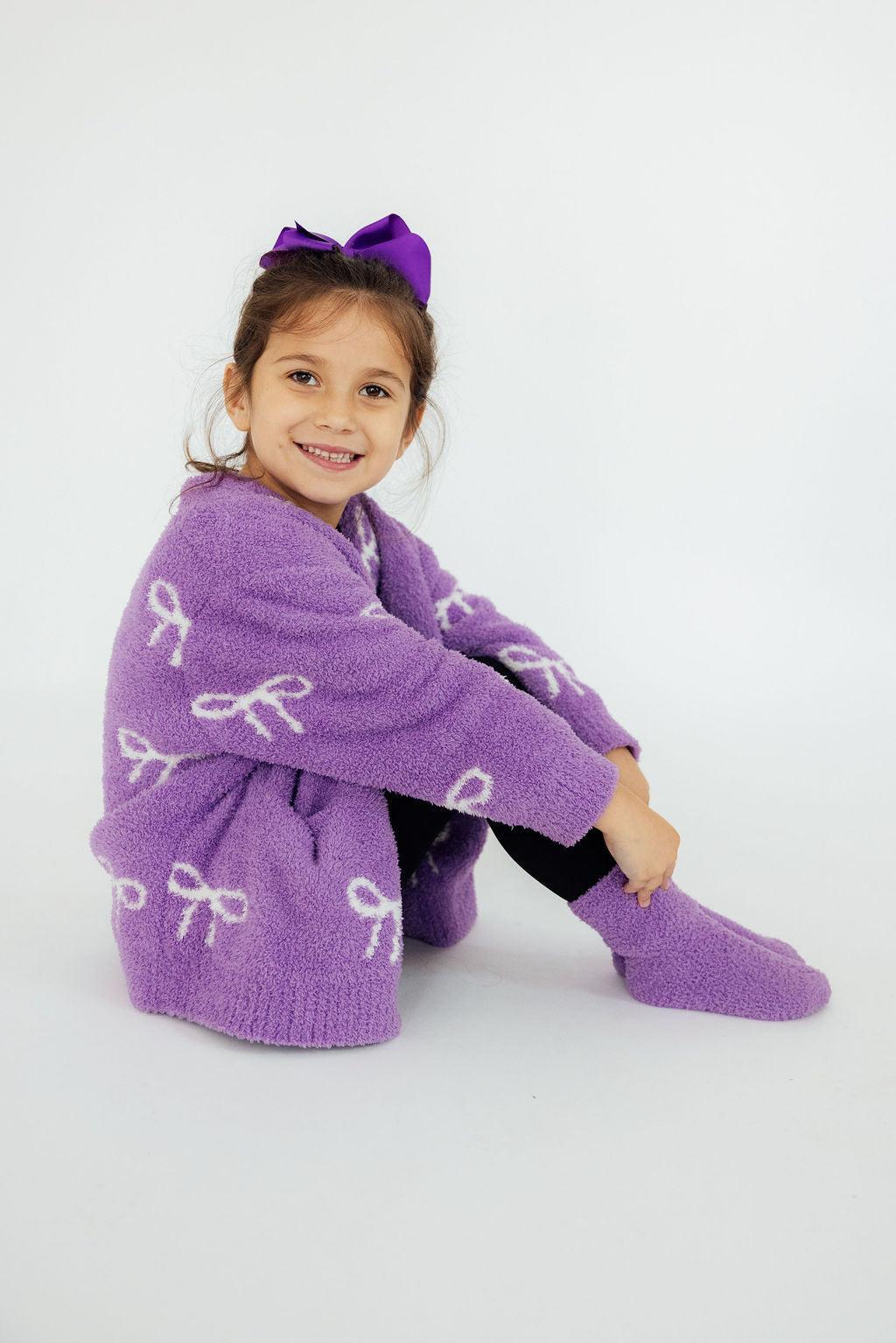 Mila & Rose ® Lilac/Coconut Bow Cozy Cardigan — main product shot