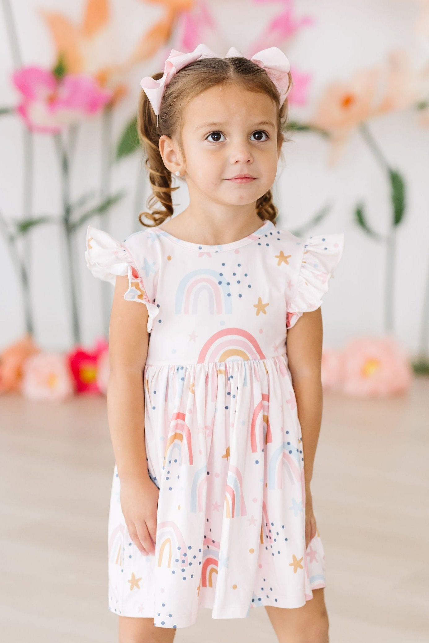 Mila & Rose ® Over the Rainbow Flutter Sleeve Twirl Dress — lifestyle context