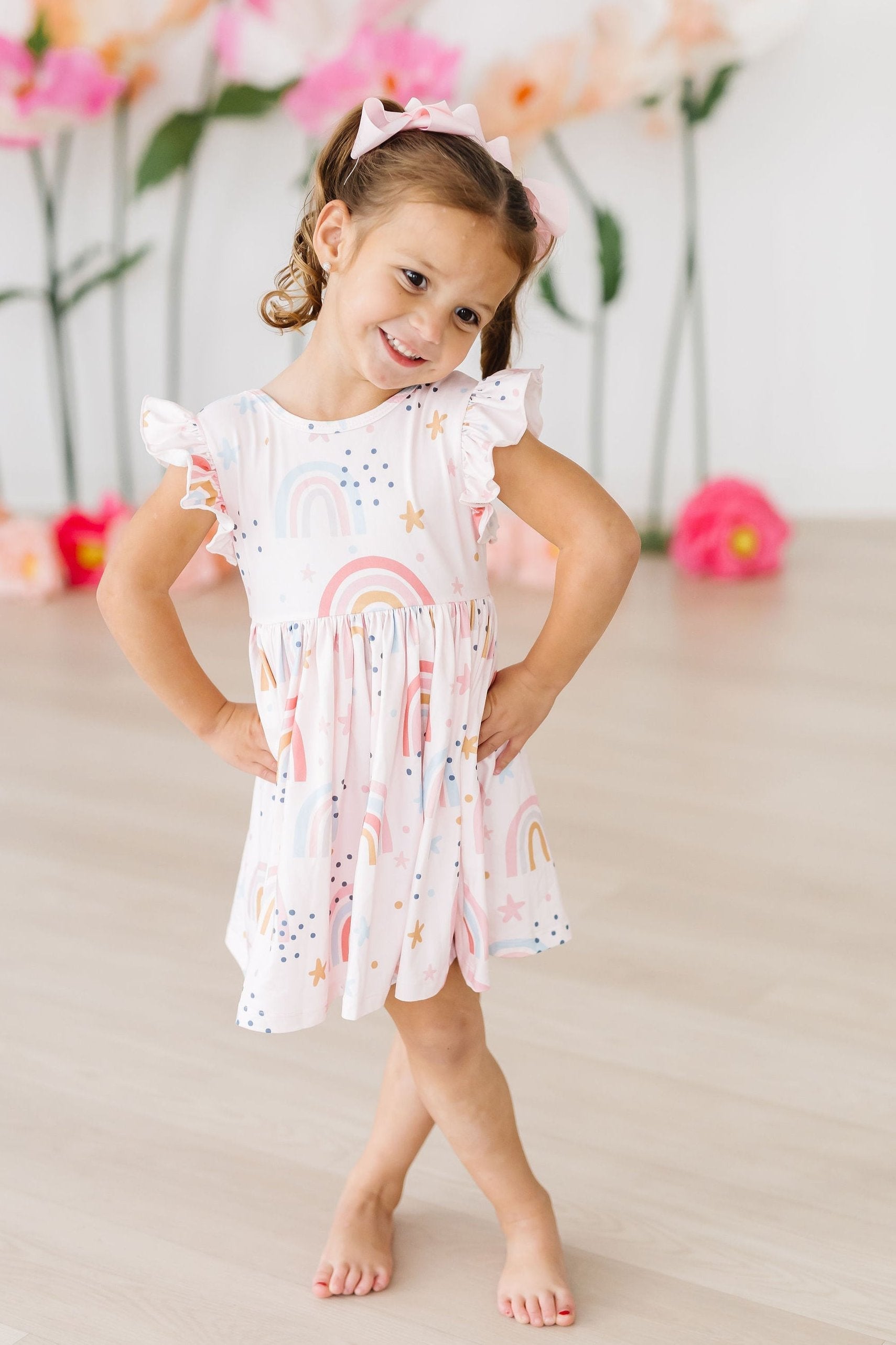 Mila & Rose ® Over the Rainbow Flutter Sleeve Twirl Dress — main product shot