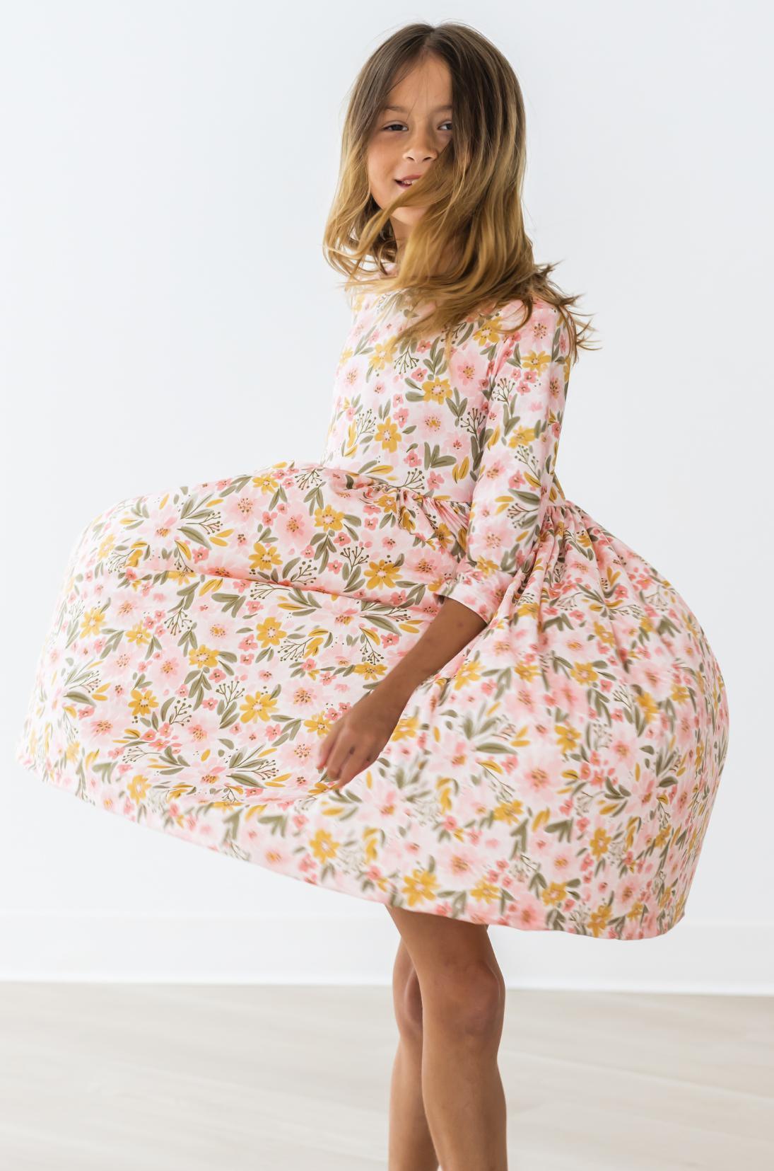 Mila & Rose ® Pretty Peachy 3/4 Sleeve Pocket Twirl Dress — side view