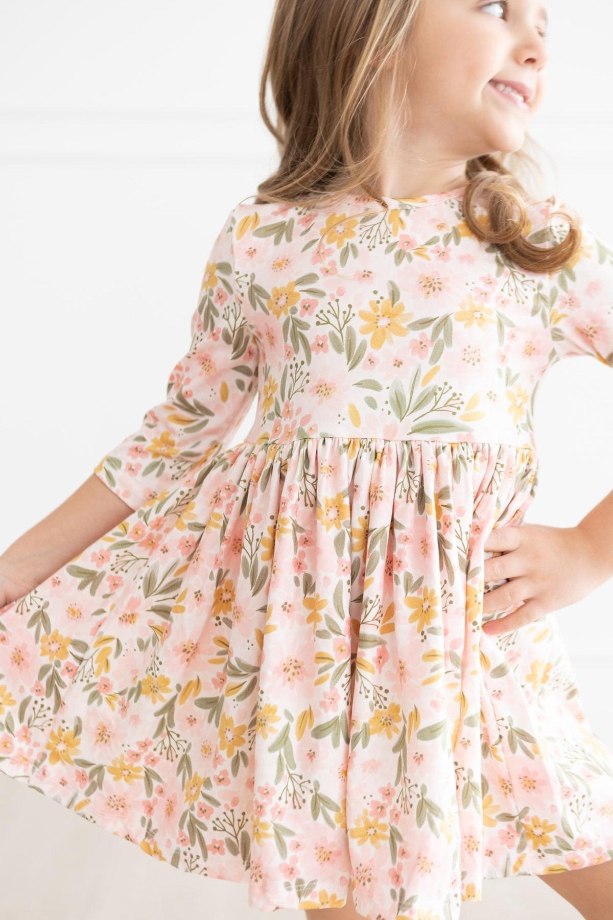 Mila & Rose ® Pretty Peachy 3/4 Sleeve Pocket Twirl Dress — alternative angle