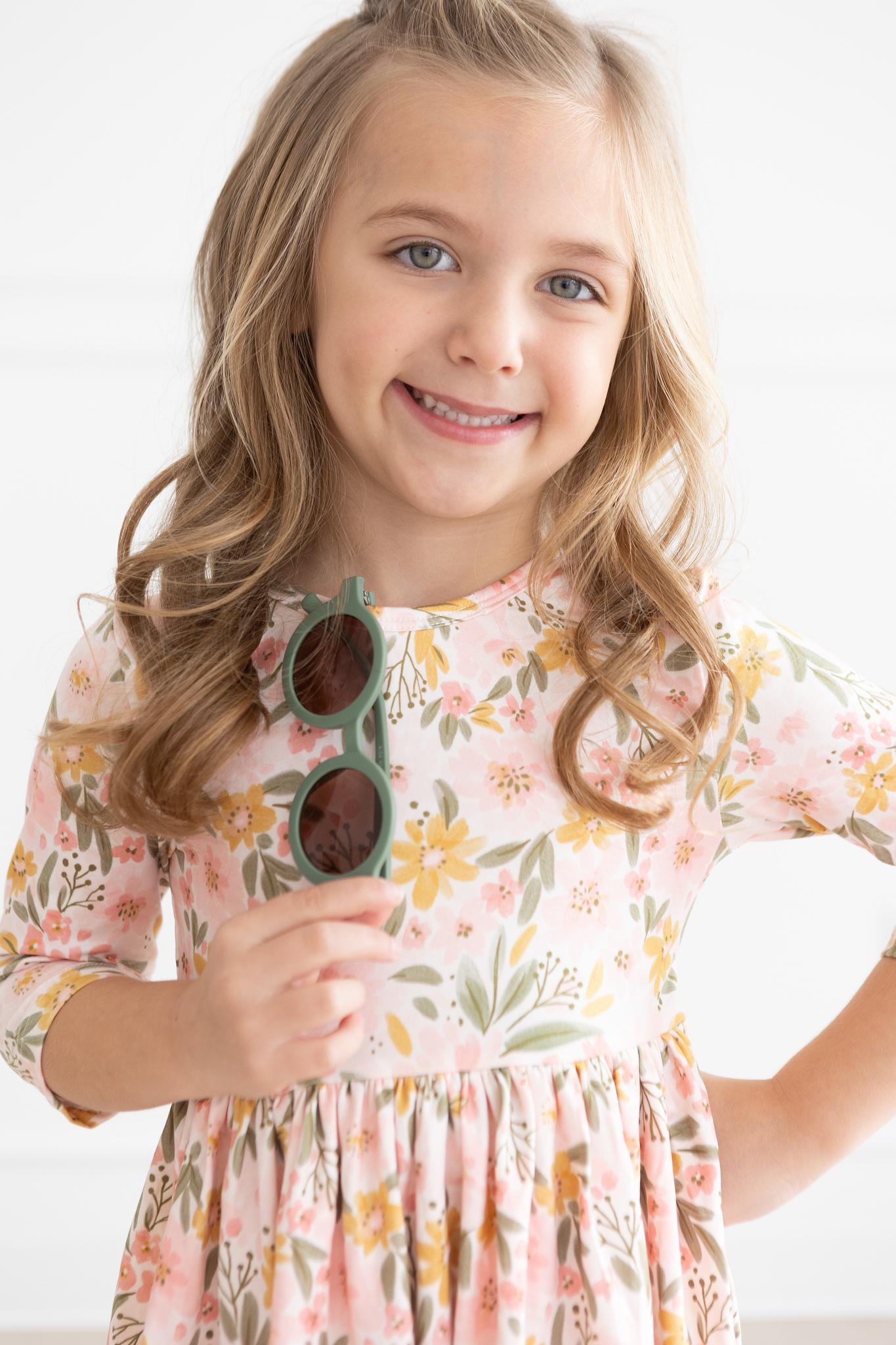 Mila & Rose ® Pretty Peachy 3/4 Sleeve Pocket Twirl Dress — size reference