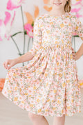 Mila & Rose ® Pretty Peachy 3/4 Sleeve Pocket Twirl Dress — main product shot