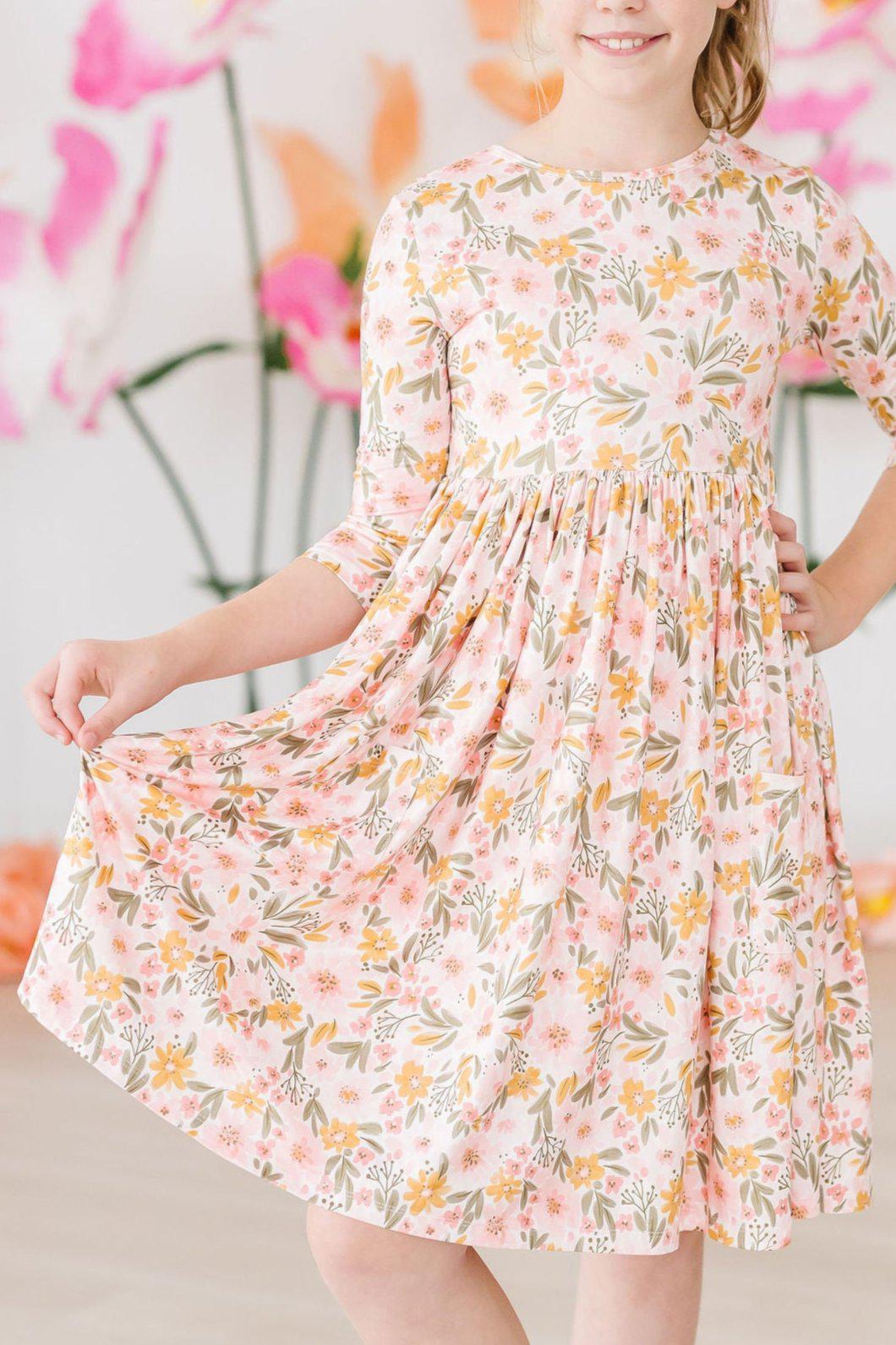 Mila & Rose ® Pretty Peachy 3/4 Sleeve Pocket Twirl Dress — main product shot