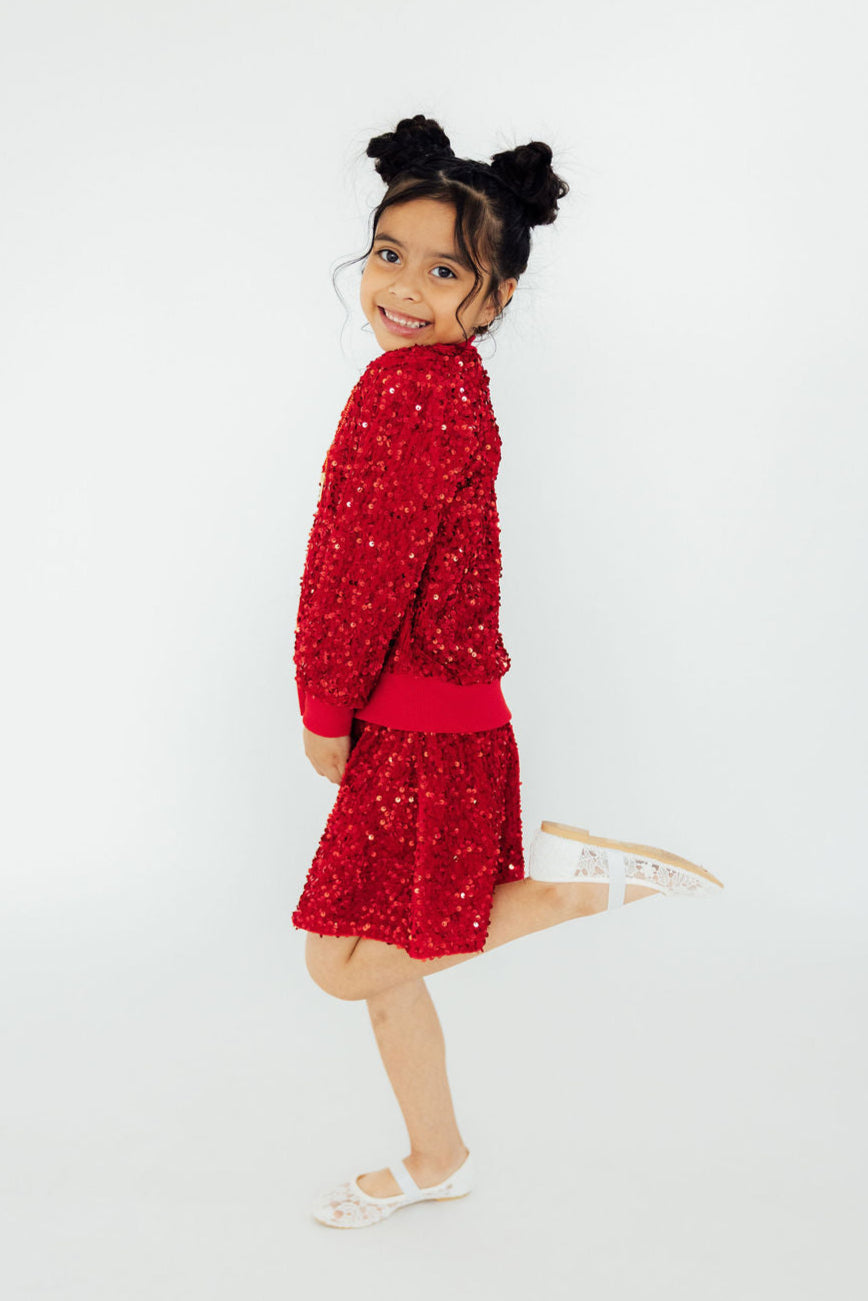 Mila & Rose ® Red Velvet Sequin Jacket — detail close-up