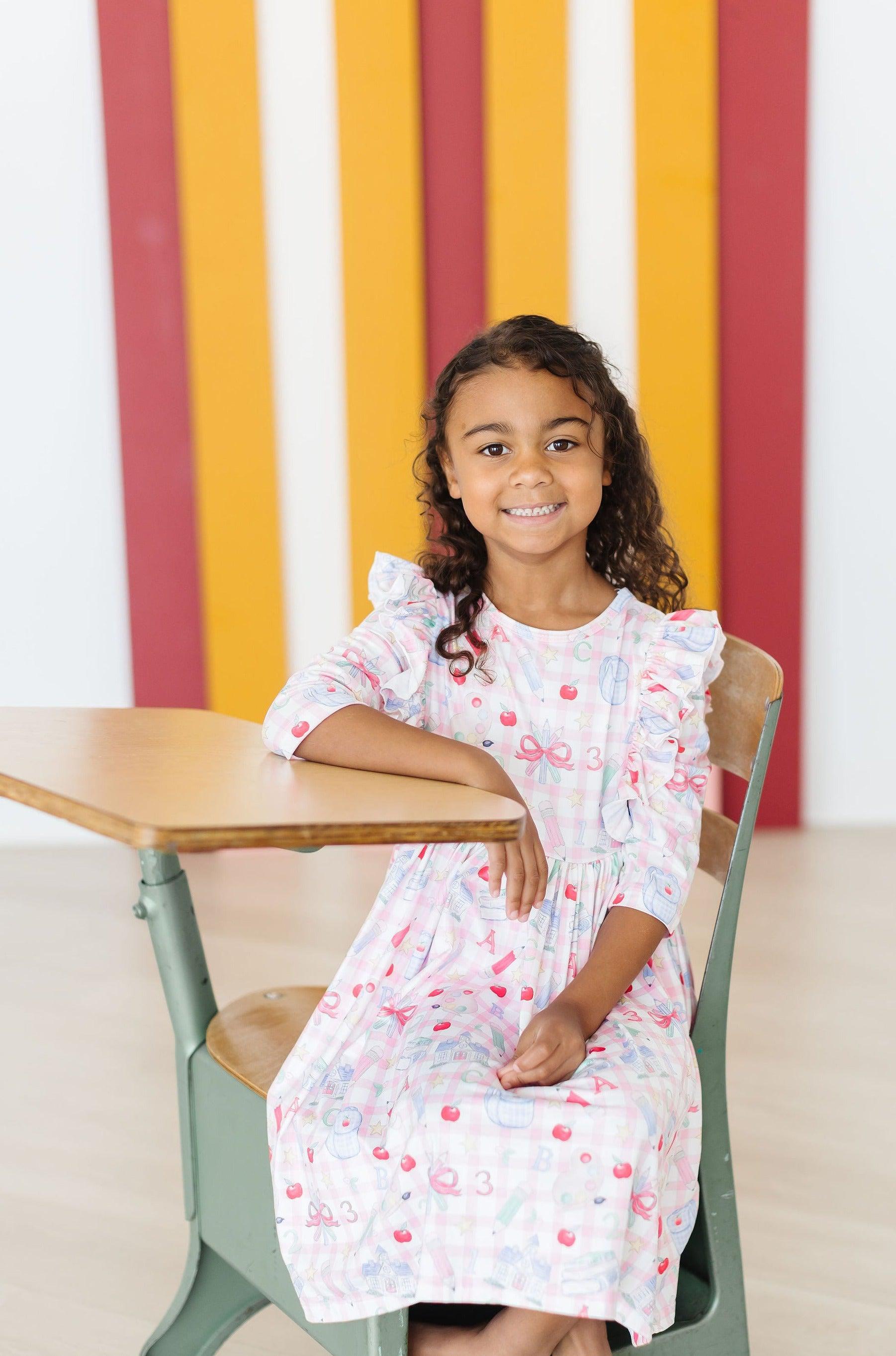 Mila & Rose ® School Days 3/4 Ruffle Twirl Dress — in-use photo