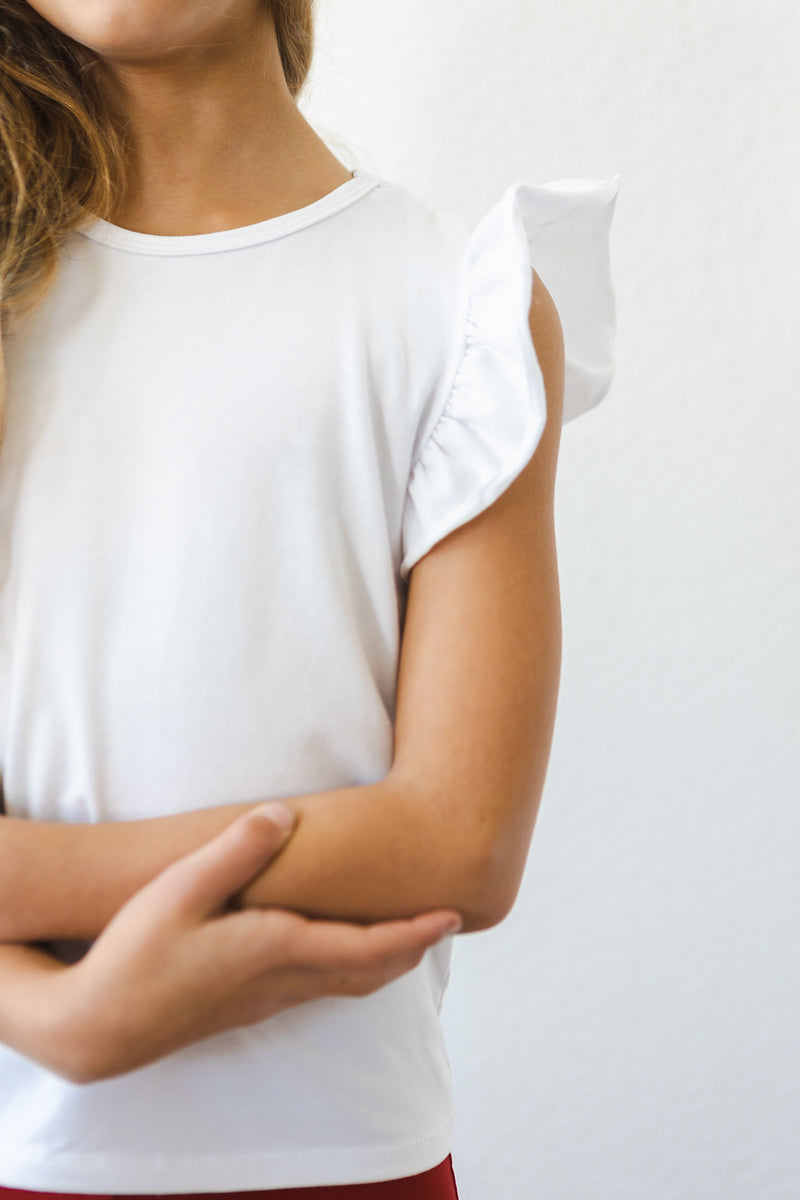 Mila & Rose ® White S/S Ruffle Tee — back view