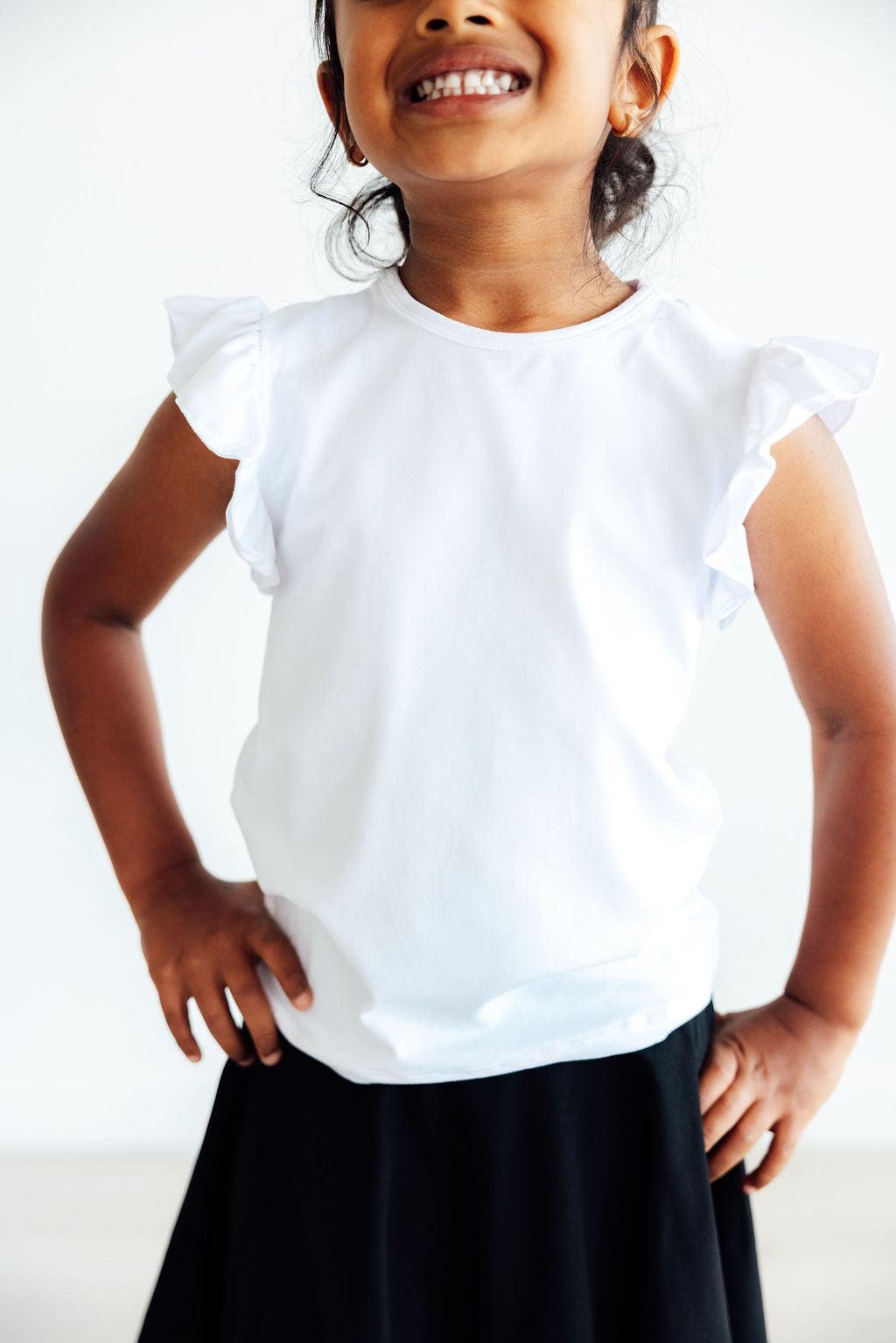 Mila & Rose ® White S/S Ruffle Tee — detail close-up