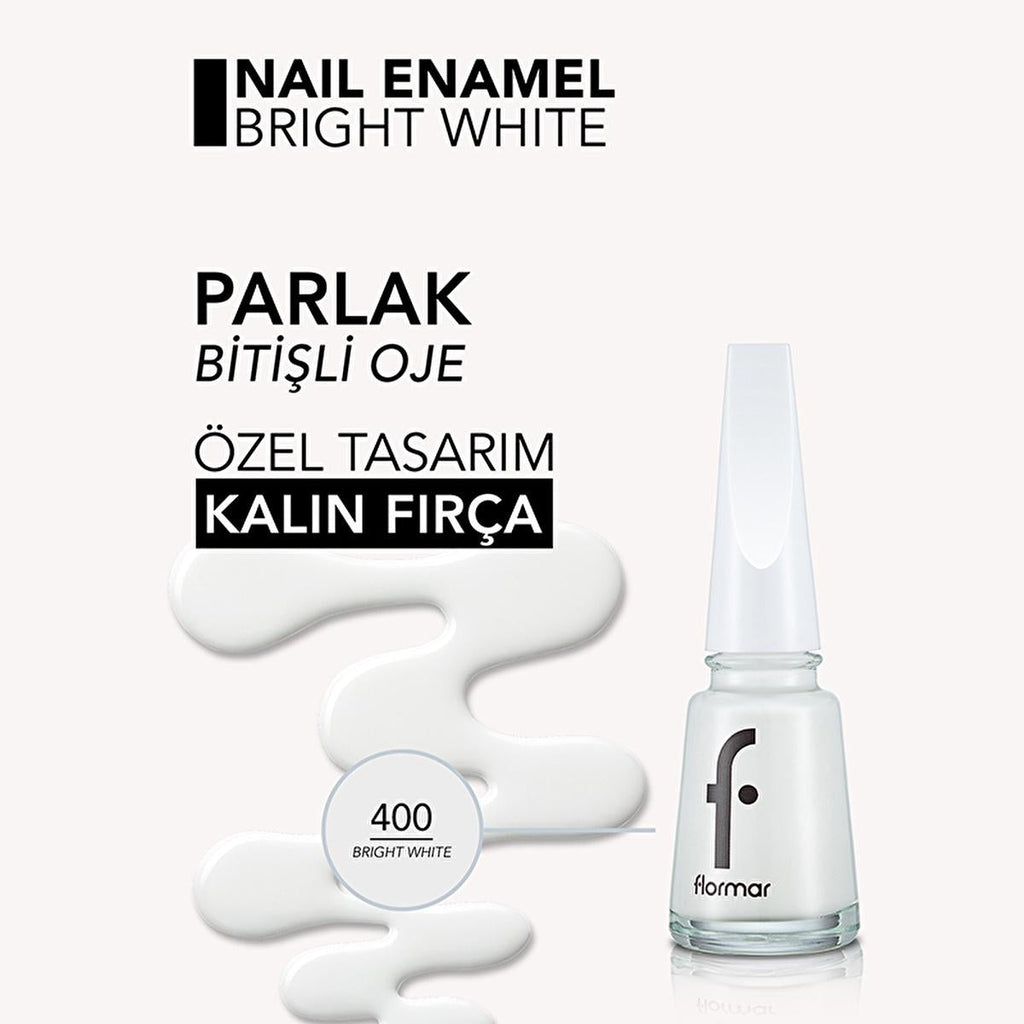 Flormar Nail Enamel - Bright White - Perfect for Nail Art Lovers | 0.33 fl. oz.