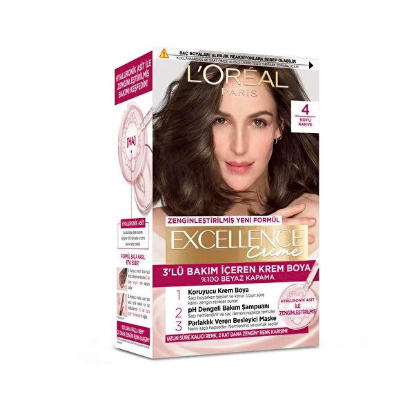L'OrŽal Paris Excellence Creme Dark Brown Hair Dye - Nourishing Hyaluronic Acid Hair Color for 100% Gray Coverage