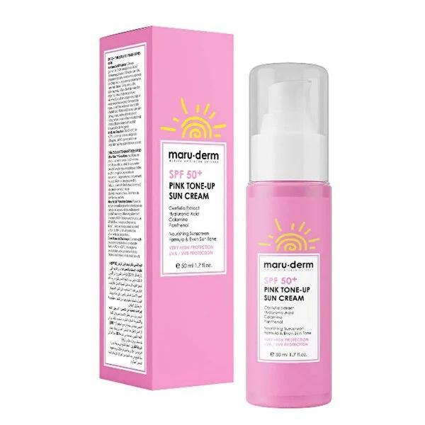 Maruderm SPF 50+ Pink Tone Up Sunscreen: Evens Skin Tone, Reduces Redness, Korean Formula - High UV Protection