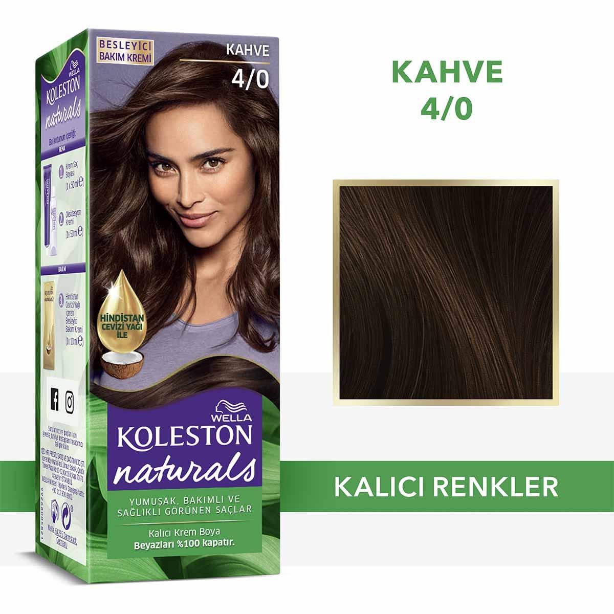 Wella Koleston Naturals 4/0 Coffee Brown Hair Dye: Intense Color, Gray Coverage, Coconut Oil, Permanent Hair Color
