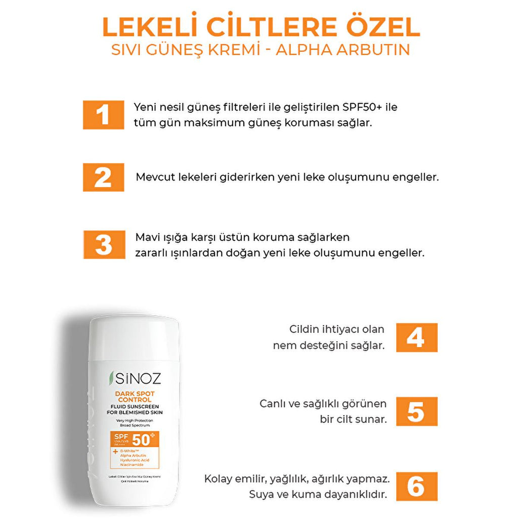 Sinoz SPF50+ Sunscreen for Dark Spots: Brightening Facial Sunscreen with Alpha Arbutin & Hyaluronic Acid Ð Non-Greasy, Daily Sun Protection for Hyperpigmentation