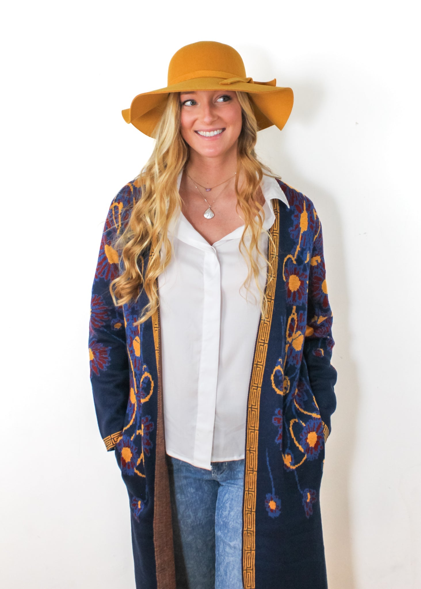 KADOU BOUTIQUE Multi Color Long Cardigan — lifestyle context