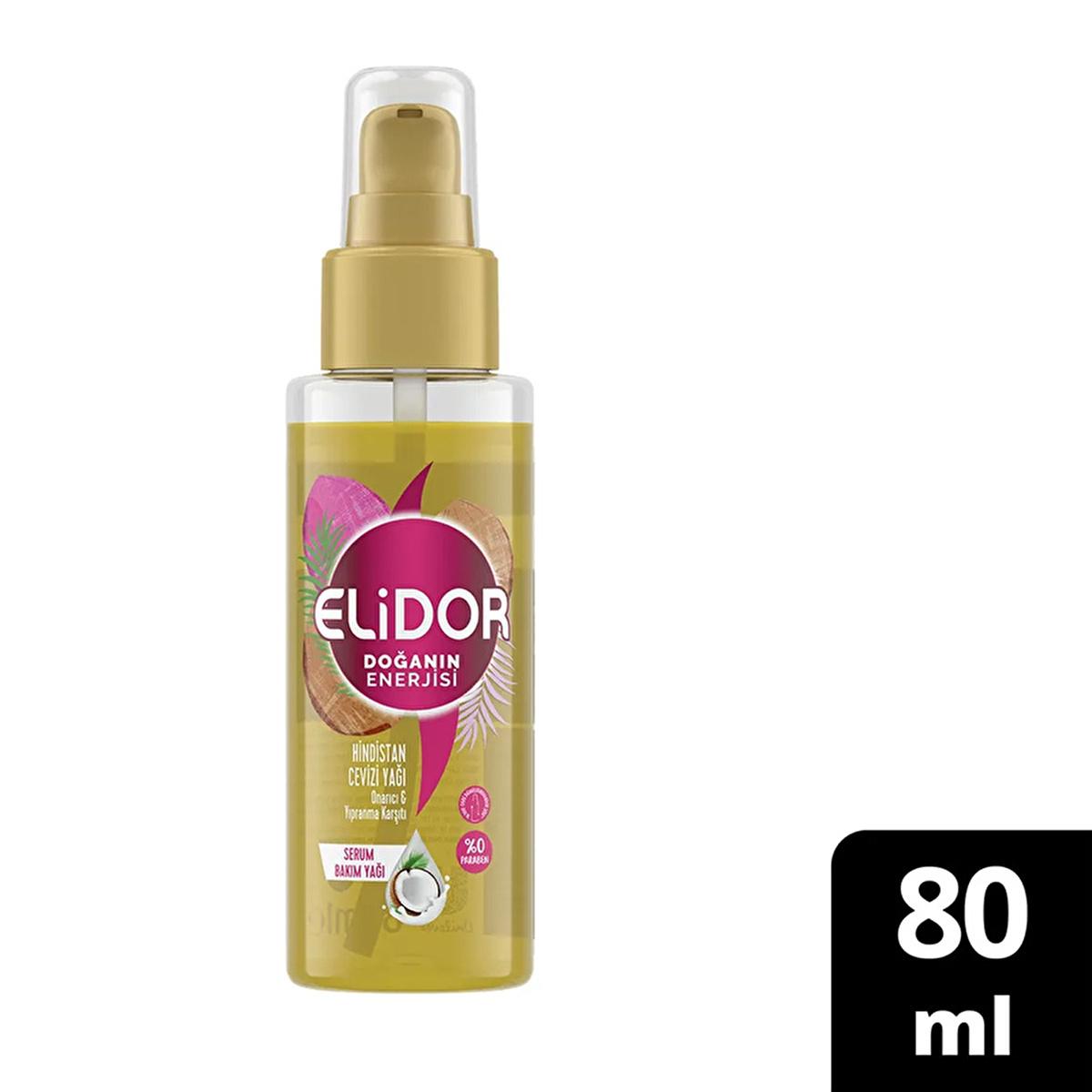 Elidor Coconut Oil Hair Serum: Damage Repair, Strengthening & Shine - Natural, Paraben-Free Formula, Lightweight & Nourishing - 2.7 fl oz