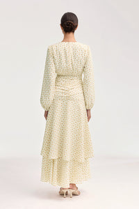 Narjis Side Rouched Maxi Dress - Beige Floral