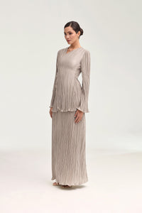 Satin Plisse Maxi Skirt - Taupe