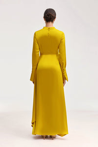 Serena Satin Side Tie Maxi Dress - Honey