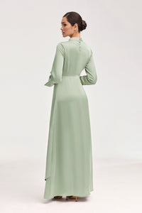 Serena Satin Side Tie Maxi Dress - Pistachio