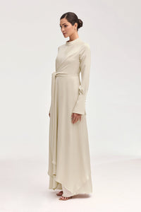 Serena Satin Side Tie Maxi Dress - Stone