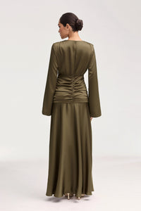 Shams Satin Side Rouched Maxi Dress - Olive