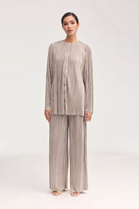 Alle Satin Plisse Wide Leg Pants - Taupe