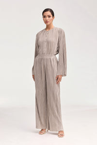 Alle Satin Plisse Wide Leg Pants - Taupe