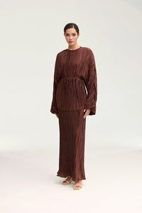 Satin Plisse Maxi Skirt - Chocolate