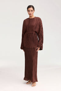 Vera Satin Plisse Batwing Top - Chocolate