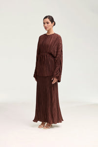 Satin Plisse Maxi Skirt - Chocolate