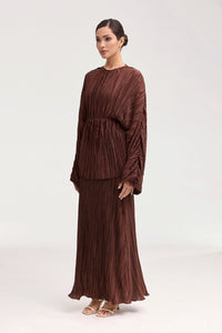 Vera Satin Plisse Batwing Top - Chocolate