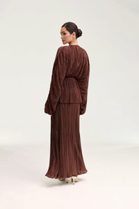Satin Plisse Maxi Skirt - Chocolate
