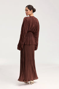 Vera Satin Plisse Batwing Top - Chocolate