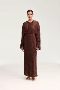 Satin Plisse Maxi Skirt - Chocolate