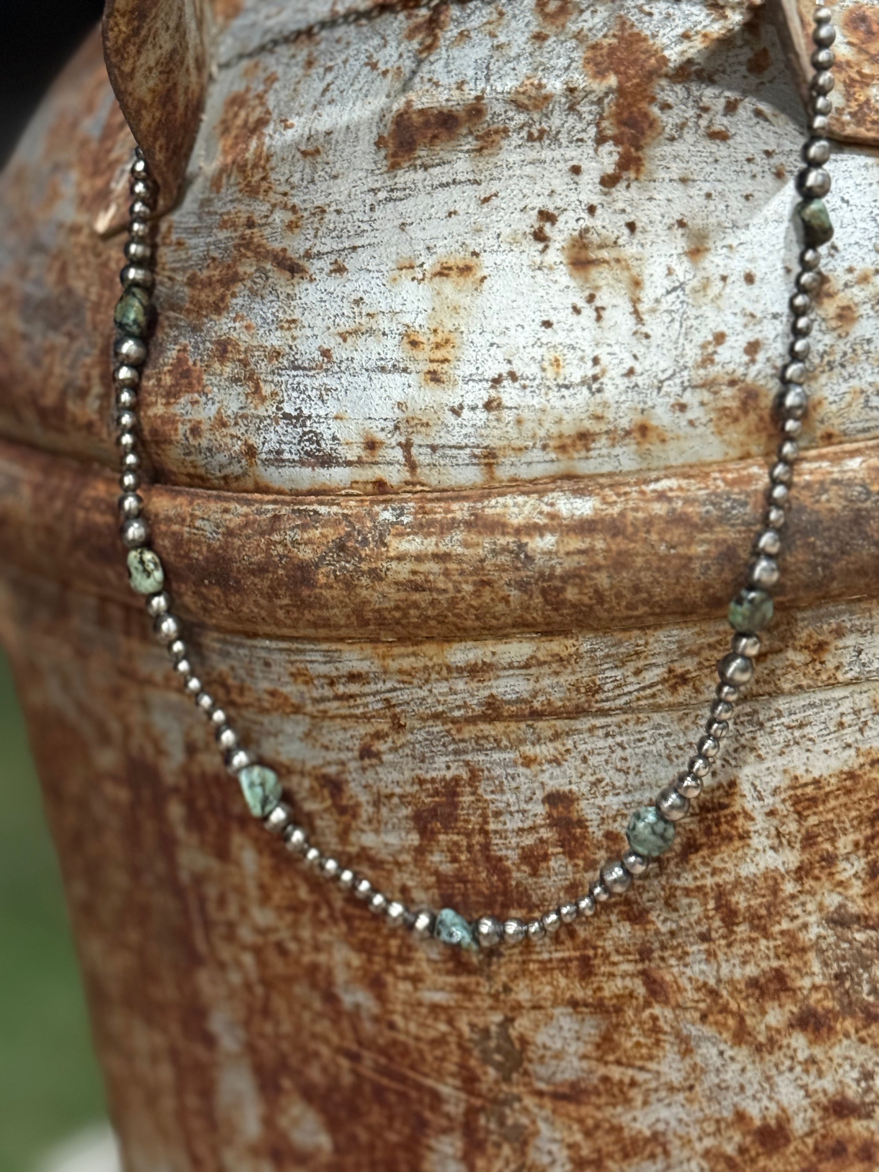 Wild Junkie Silver Beads Turquoise Flats Beaded Necklace — side view