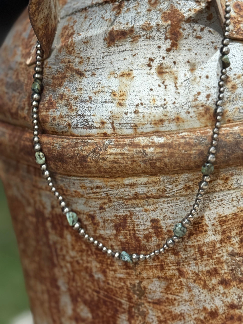 Wild Junkie Sterling Silver Turquoise Flat Bead Necklace — side view
