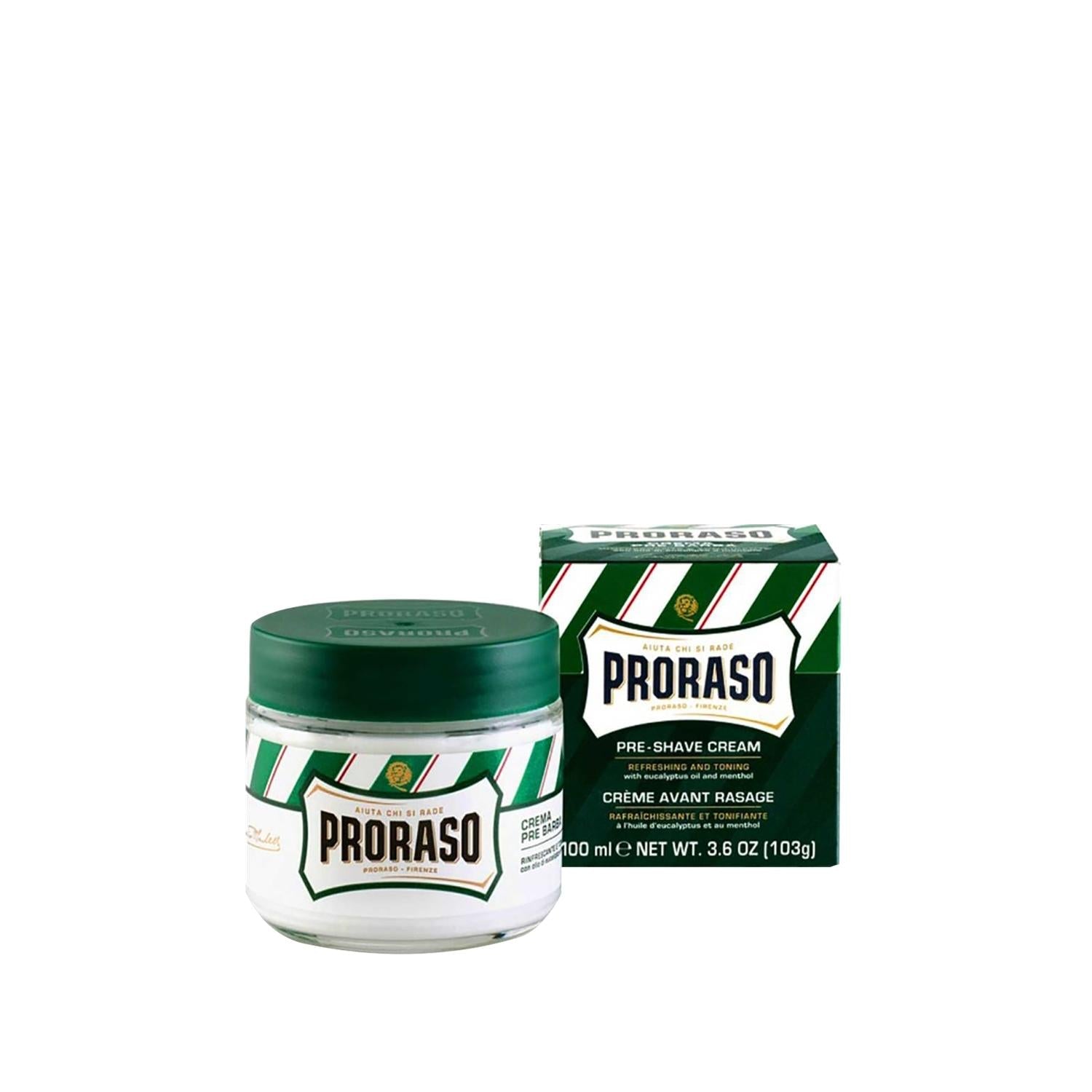 Proraso Eucalyptus and Menthol Pre-Shave Cream for Men - Soothing, Cooling Sensation - 3.38 fl oz